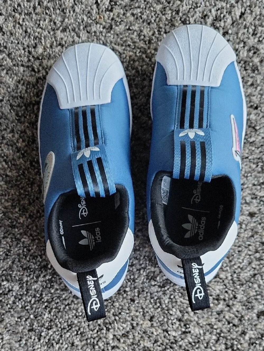adidas Kids Blue Slip-On Sneakers with Pink Disney Patch